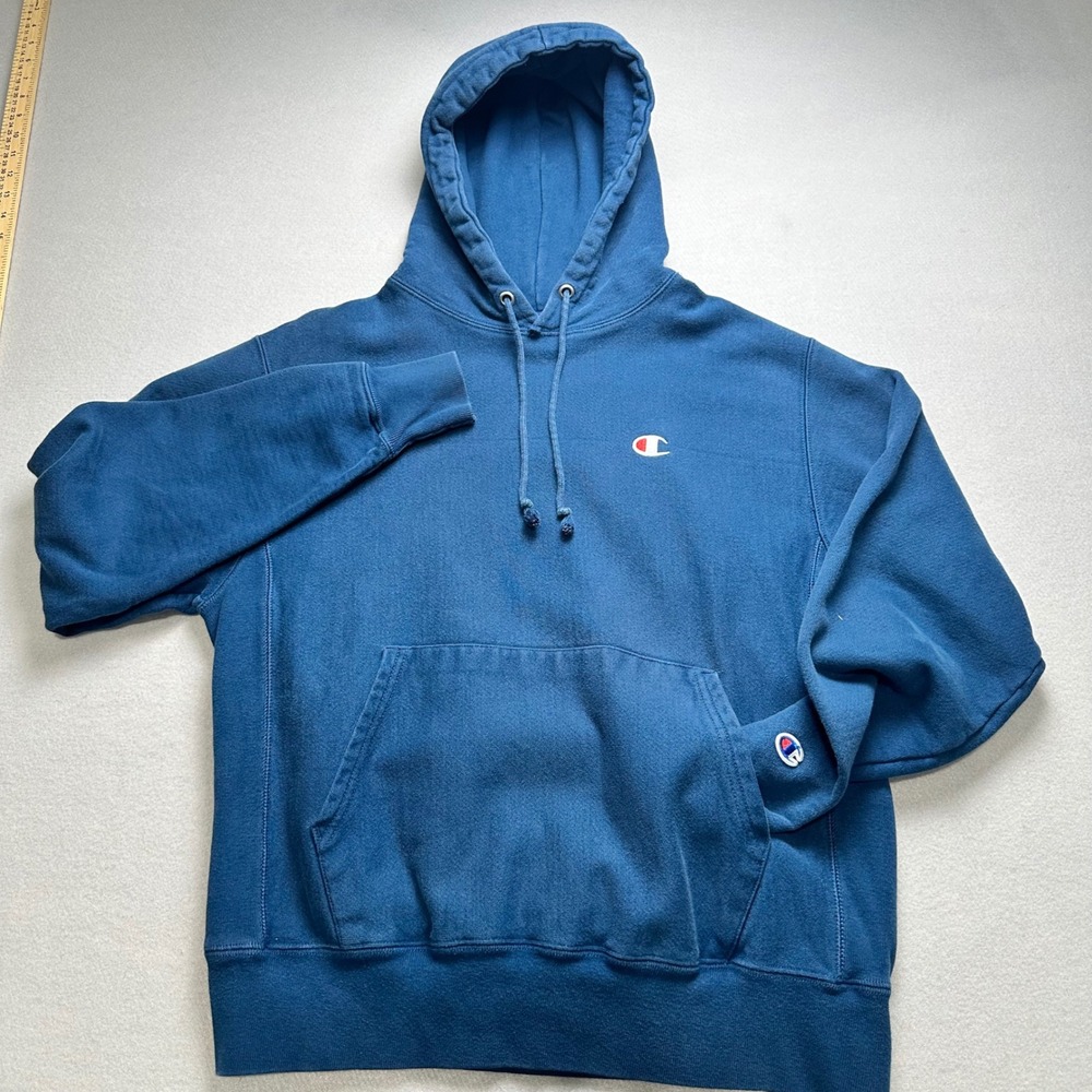 Champion Reverse Weave Hoodie Mens Medium Blue GF68 Heavyweight Pullover